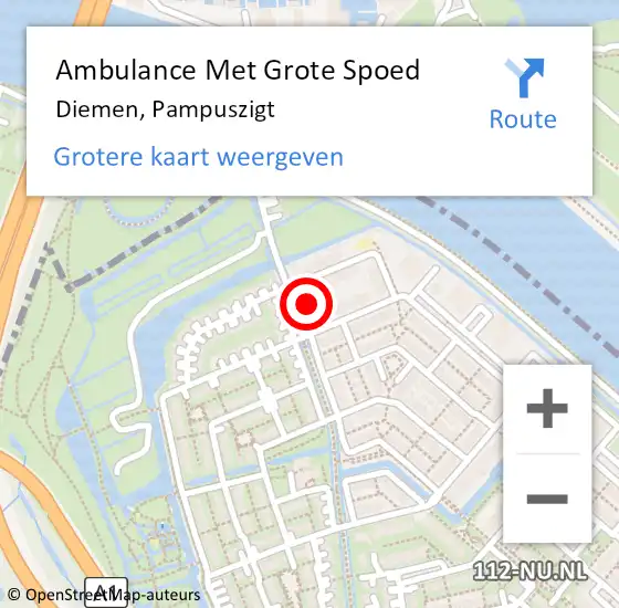 Locatie op kaart van de 112 melding: Ambulance Met Grote Spoed Naar Diemen, Pampuszigt op 28 oktober 2016 00:03