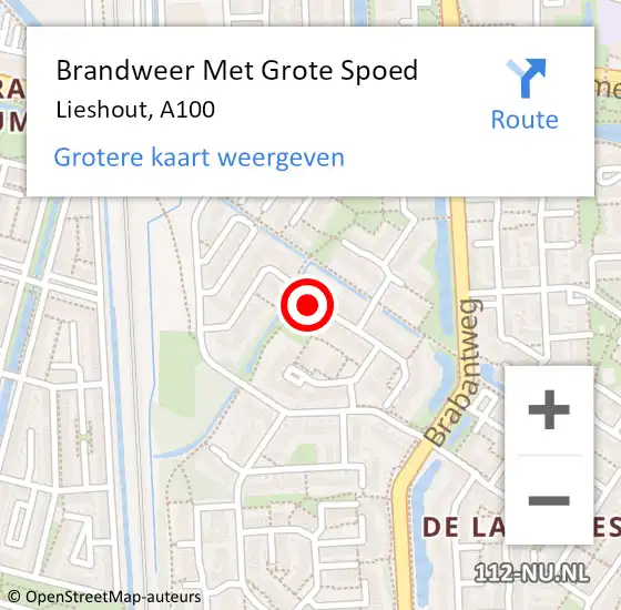 Locatie op kaart van de 112 melding: Brandweer Met Grote Spoed Naar Lieshout, A100 op 28 oktober 2016 00:06