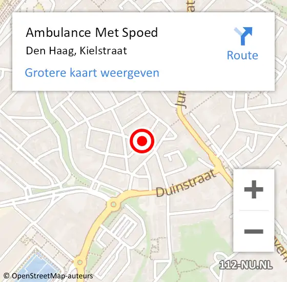 Locatie op kaart van de 112 melding: Ambulance Met Spoed Naar Den Haag, Kielstraat op 28 oktober 2016 00:32