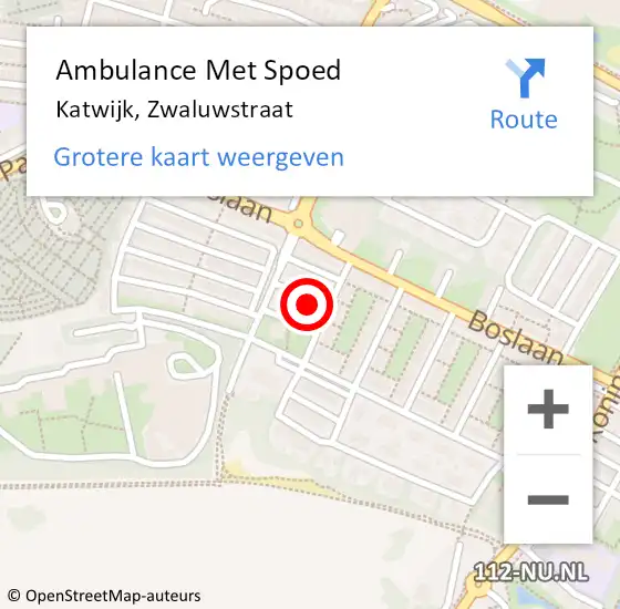 Locatie op kaart van de 112 melding: Ambulance Met Spoed Naar Katwijk, Zwaluwstraat op 28 oktober 2016 04:17