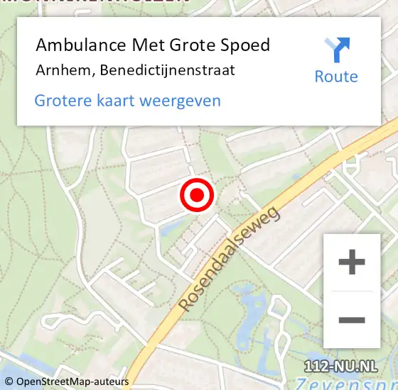 Locatie op kaart van de 112 melding: Ambulance Met Grote Spoed Naar Arnhem, Benedictijnenstraat op 28 oktober 2016 04:21