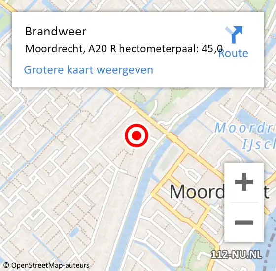 Locatie op kaart van de 112 melding: Brandweer Moordrecht, A20 L hectometerpaal: 44,0 op 28 oktober 2016 05:30