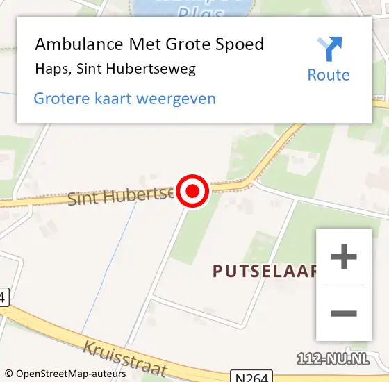 Locatie op kaart van de 112 melding: Ambulance Met Grote Spoed Naar Haps, Sint Hubertseweg op 28 oktober 2016 07:21