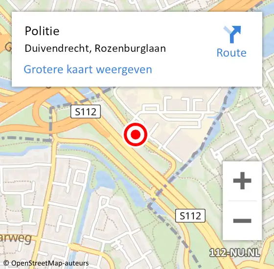 Locatie op kaart van de 112 melding: Politie Duivendrecht, Rozenburglaan op 28 oktober 2016 08:01