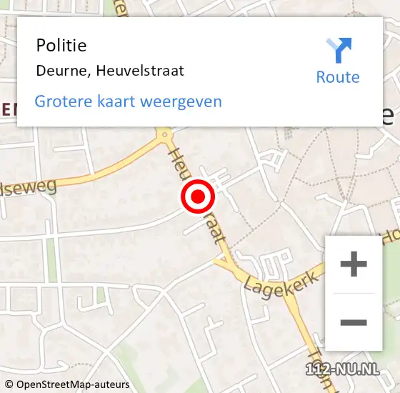 Locatie op kaart van de 112 melding: Politie Deurne, Heuvelstraat op 28 oktober 2016 08:11