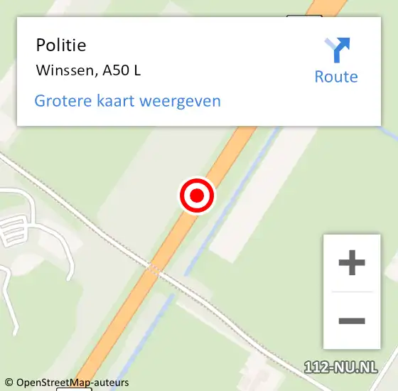 Locatie op kaart van de 112 melding: Politie Winssen, A50 L op 28 oktober 2016 08:13