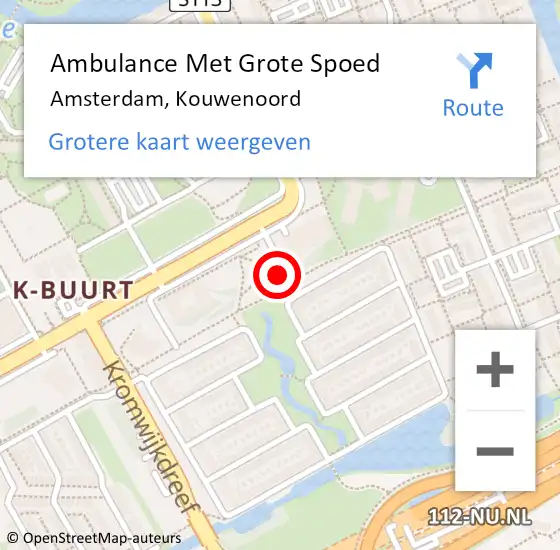 Locatie op kaart van de 112 melding: Ambulance Met Grote Spoed Naar Amsterdam, Kouwenoord op 28 oktober 2016 08:48