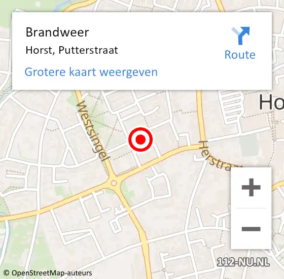 Locatie op kaart van de 112 melding: Brandweer Horst, Putterstraat op 28 oktober 2016 08:56