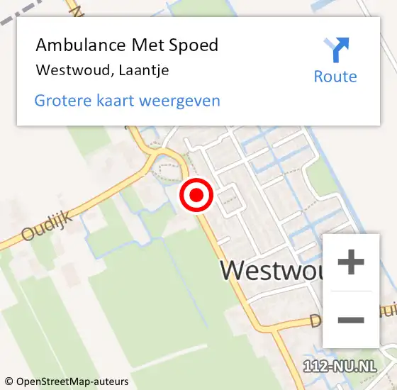 Locatie op kaart van de 112 melding: Ambulance Met Spoed Naar Westwoud, Laantje op 28 oktober 2016 09:16