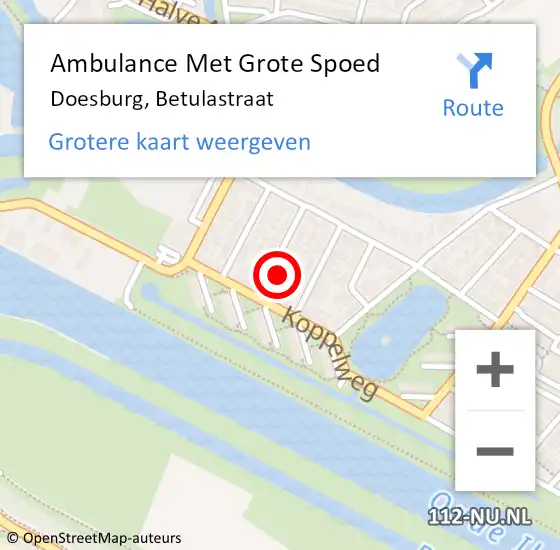 Locatie op kaart van de 112 melding: Ambulance Met Grote Spoed Naar Doesburg, Betulastraat op 28 oktober 2016 09:32