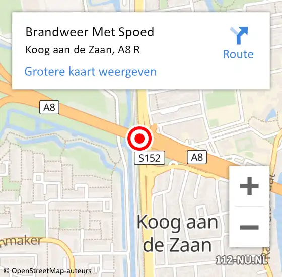 Locatie op kaart van de 112 melding: Brandweer Met Spoed Naar Koog aan de Zaan, A8 R op 28 oktober 2016 09:53