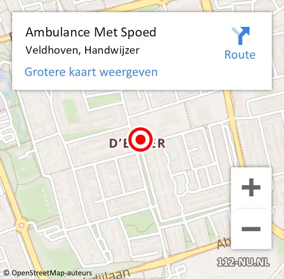 Locatie op kaart van de 112 melding: Ambulance Met Spoed Naar Veldhoven, Handwijzer op 28 oktober 2016 09:54