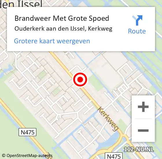 Locatie op kaart van de 112 melding: Brandweer Met Grote Spoed Naar Ouderkerk aan den IJssel, Kerkweg op 28 oktober 2016 10:56