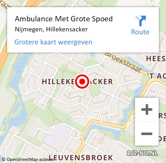 Locatie op kaart van de 112 melding: Ambulance Met Grote Spoed Naar Nijmegen, Hillekensacker op 28 oktober 2016 13:16