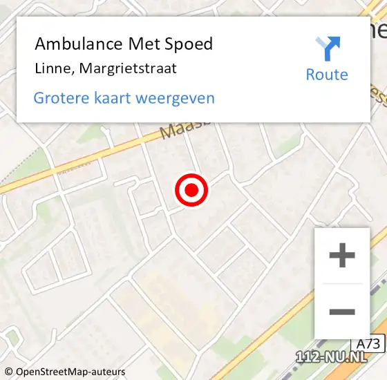 Locatie op kaart van de 112 melding: Ambulance Met Spoed Naar Linne, Margrietstraat op 28 oktober 2016 13:35