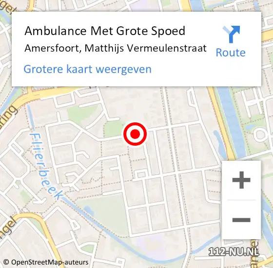 Locatie op kaart van de 112 melding: Ambulance Met Grote Spoed Naar Amersfoort, Matthijs Vermeulenstraat op 28 oktober 2016 13:38