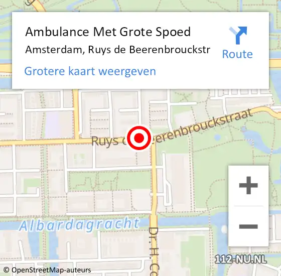 Locatie op kaart van de 112 melding: Ambulance Met Grote Spoed Naar Amsterdam, Ruys De Beerenbrouckstraat op 28 oktober 2016 14:13