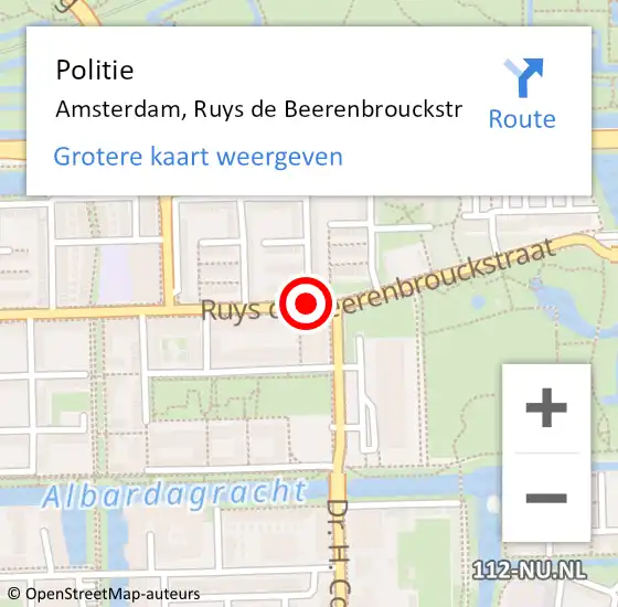 Locatie op kaart van de 112 melding: Politie Amsterdam, Ruys D. Beerenbrouckstr op 28 oktober 2016 14:20