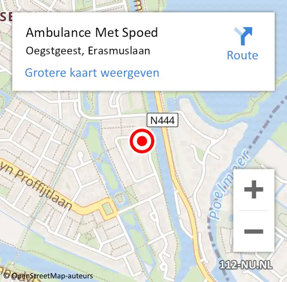 Locatie op kaart van de 112 melding: Ambulance Met Spoed Naar Oegstgeest, Erasmuslaan op 28 oktober 2016 15:47