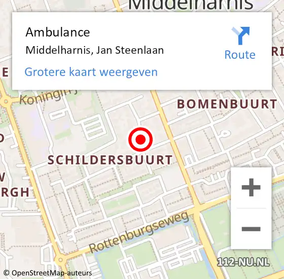 Locatie op kaart van de 112 melding: Ambulance Middelharnis, Jan Steenlaan op 28 oktober 2016 16:01