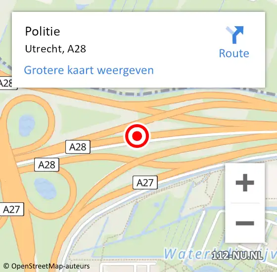 Locatie op kaart van de 112 melding: Politie Utrecht, A28 op 28 oktober 2016 16:25