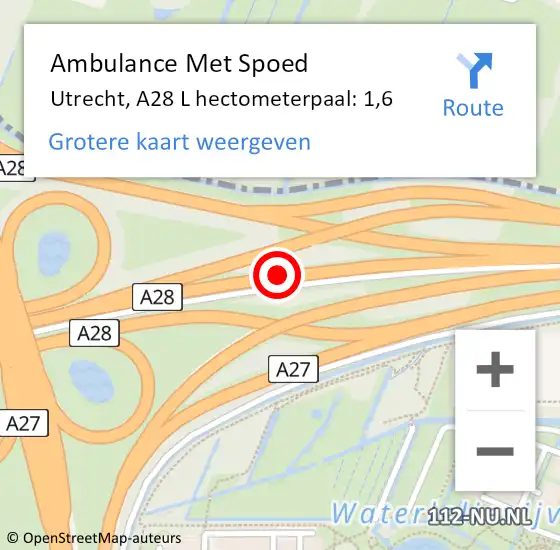 Locatie op kaart van de 112 melding: Ambulance Met Spoed Naar Utrecht, A28 L hectometerpaal: 1,6 op 28 oktober 2016 16:33