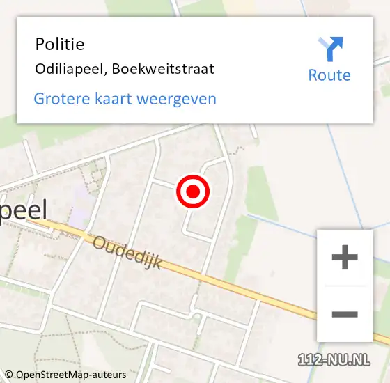 Locatie op kaart van de 112 melding: Politie Odiliapeel, Boekweitstraat op 28 oktober 2016 17:44