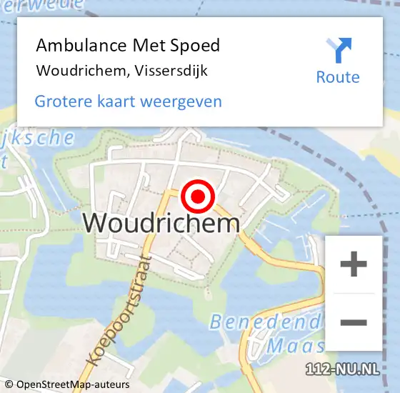 Locatie op kaart van de 112 melding: Ambulance Met Spoed Naar Woudrichem, Vissersdijk op 28 oktober 2016 18:33