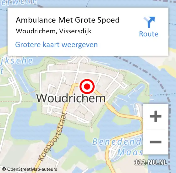 Locatie op kaart van de 112 melding: Ambulance Met Grote Spoed Naar Woudrichem, Vissersdijk op 28 oktober 2016 19:05