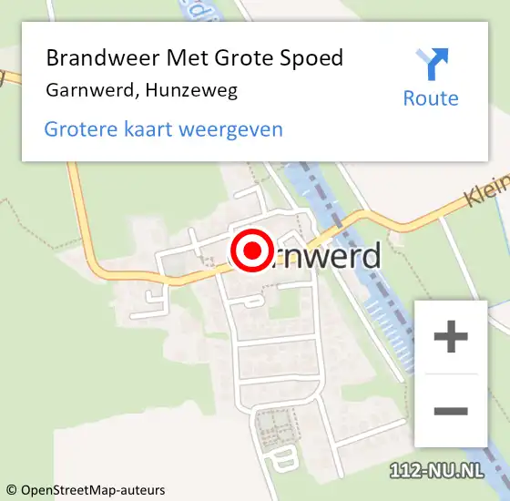 Locatie op kaart van de 112 melding: Brandweer Met Grote Spoed Naar Garnwerd, Hunzeweg op 28 oktober 2016 20:45