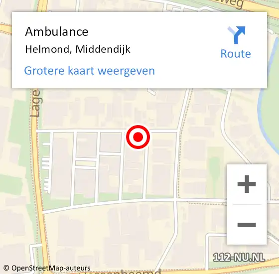 Locatie op kaart van de 112 melding: Ambulance Helmond, Middendijk op 28 oktober 2016 22:44