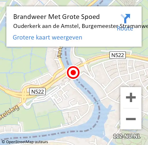 Locatie op kaart van de 112 melding: Brandweer Met Grote Spoed Naar Ouderkerk aan de Amstel, Burgemeester Stramanweg op 29 oktober 2016 00:43