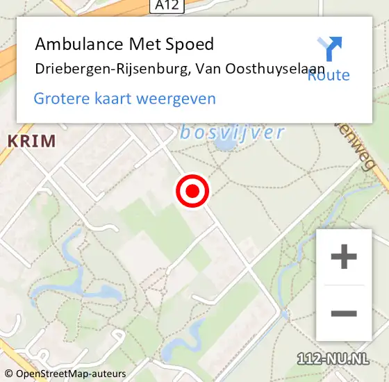 Locatie op kaart van de 112 melding: Ambulance Met Spoed Naar Driebergen-Rijsenburg, Van Oosthuyselaan op 29 oktober 2016 01:09