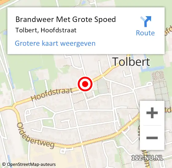 Locatie op kaart van de 112 melding: Brandweer Met Grote Spoed Naar Tolbert, Hoofdstraat op 29 oktober 2016 01:42