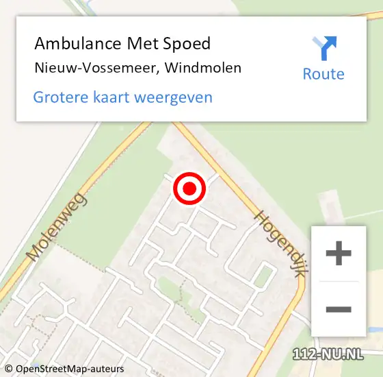 Locatie op kaart van de 112 melding: Ambulance Met Spoed Naar Nieuw-Vossemeer, Windmolen op 29 oktober 2016 03:22