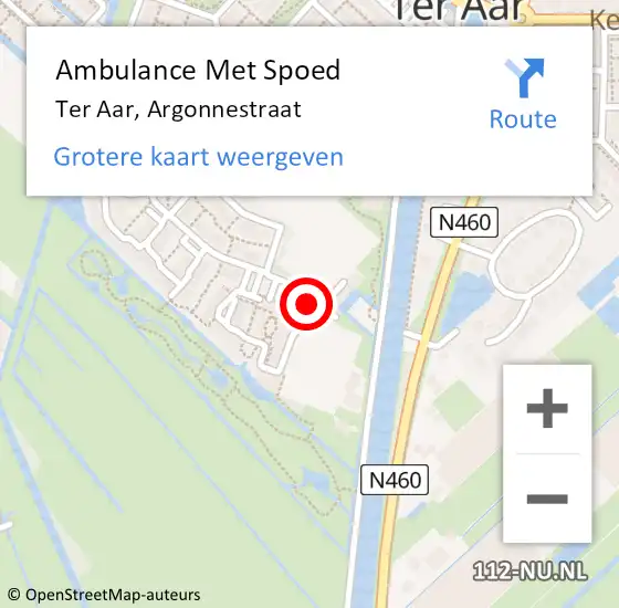 Locatie op kaart van de 112 melding: Ambulance Met Spoed Naar Ter Aar, Argonnestraat op 29 oktober 2016 07:16