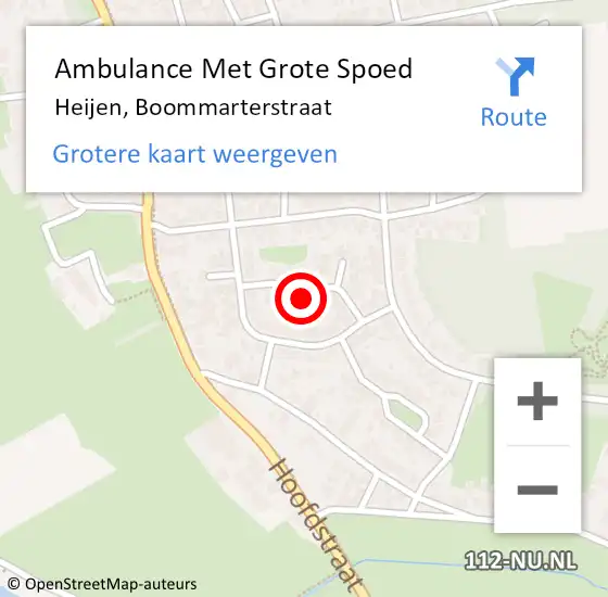 Locatie op kaart van de 112 melding: Ambulance Met Grote Spoed Naar Heijen, Boommarterstraat op 29 oktober 2016 07:29