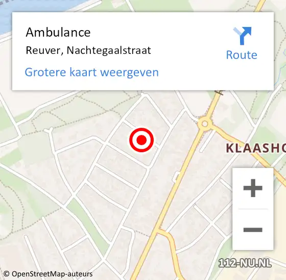 Locatie op kaart van de 112 melding: Ambulance Reuver, Nachtegaalstraat op 29 oktober 2016 09:52