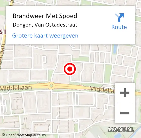 Locatie op kaart van de 112 melding: Brandweer Met Spoed Naar Dongen, Van Ostadestraat op 29 oktober 2016 10:07