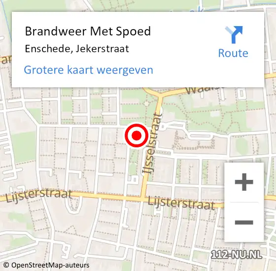 Locatie op kaart van de 112 melding: Brandweer Met Spoed Naar Enschede, Jekerstraat op 29 oktober 2016 10:14