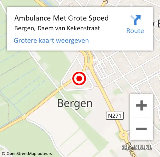 Locatie op kaart van de 112 melding: Ambulance Met Grote Spoed Naar Bergen, Daem van Kekenstraat op 29 oktober 2016 10:37