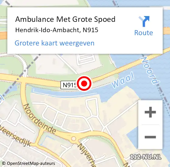 Locatie op kaart van de 112 melding: Ambulance Met Grote Spoed Naar Hendrik-Ido-Ambacht, N915 hectometerpaal: 23,8 op 29 oktober 2016 10:49