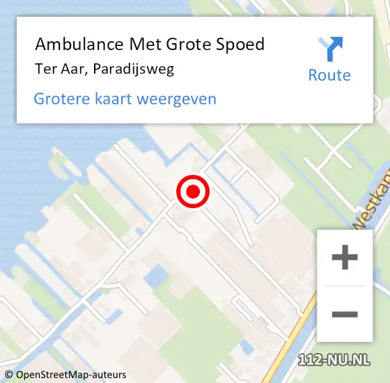 Locatie op kaart van de 112 melding: Ambulance Met Grote Spoed Naar Ter Aar, Paradijsweg op 29 oktober 2016 13:04