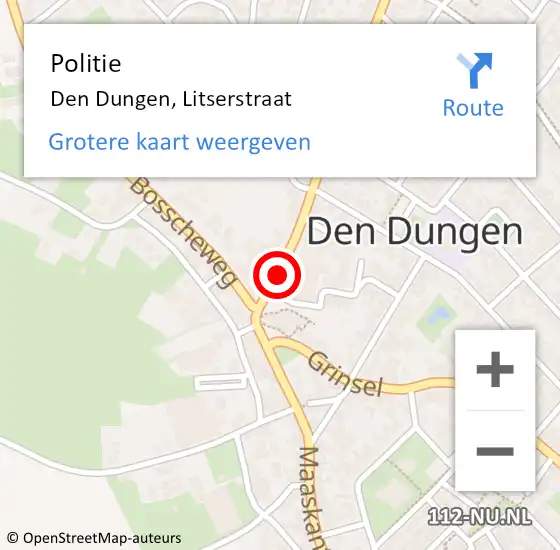 Locatie op kaart van de 112 melding: Politie Den Dungen, Litserstraat op 29 oktober 2016 13:06