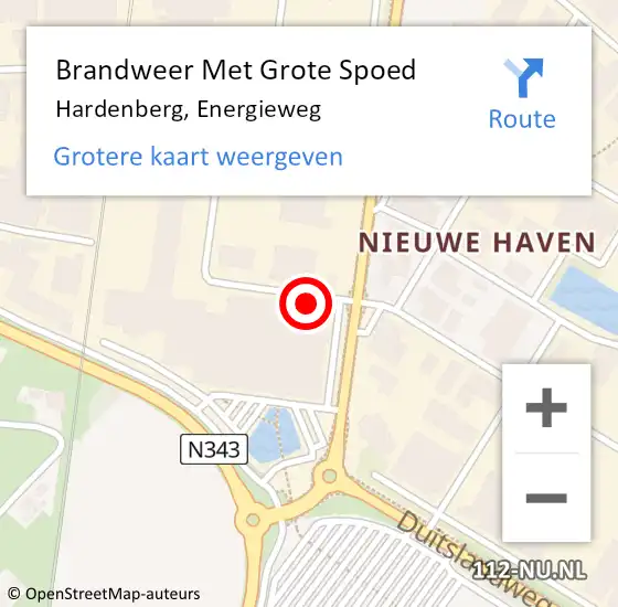 Locatie op kaart van de 112 melding: Brandweer Met Grote Spoed Naar Hardenberg, Energieweg op 29 oktober 2016 13:12