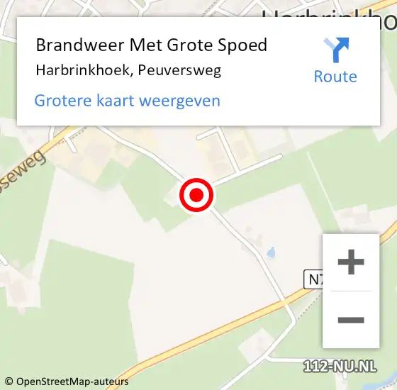 Locatie op kaart van de 112 melding: Brandweer Met Grote Spoed Naar Harbrinkhoek, Peuversweg op 29 oktober 2016 13:24