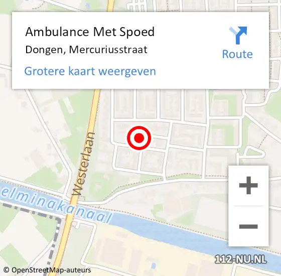 Locatie op kaart van de 112 melding: Ambulance Met Spoed Naar Dongen, Mercuriusstraat op 29 oktober 2016 13:56