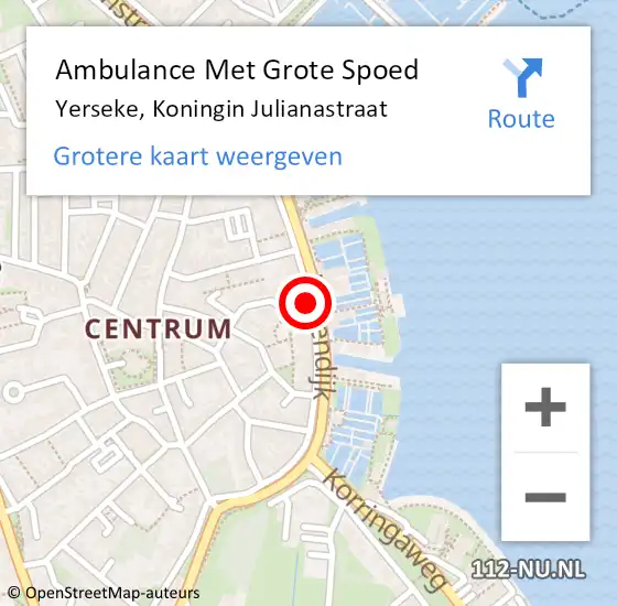 Locatie op kaart van de 112 melding: Ambulance Met Grote Spoed Naar Yerseke, Koningin Julianastraat op 29 oktober 2016 14:08