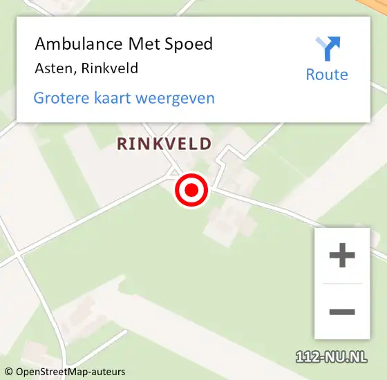 Locatie op kaart van de 112 melding: Ambulance Met Spoed Naar Asten, Rinkveld op 29 oktober 2016 14:35