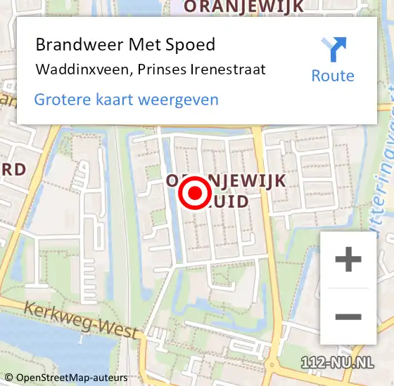 Locatie op kaart van de 112 melding: Brandweer Met Spoed Naar Waddinxveen, Prinses Irenestraat op 31 december 2013 16:50